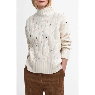 Barbour Fleur Cable Wool Blend Mock Neck Sweater In Neutral