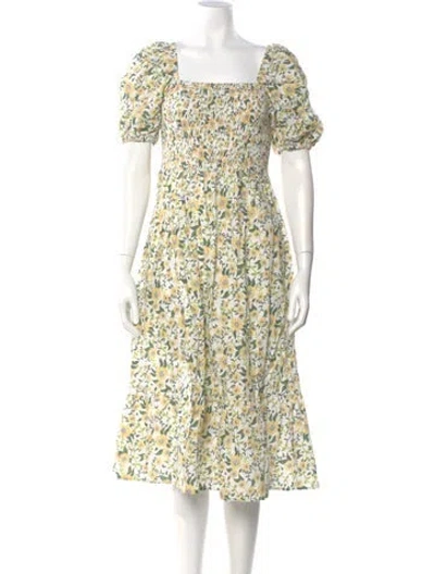 Pre-owned Barbour Floral Print Midi Length Dress In Yellow