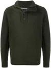 Barbour Forest Green Wool Knit Sweater With Ribbed Detailing And Button Accents In Green