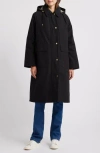 Barbour Francis Waterproof Insulated Long Coat With Removable Hood In Black/ancient