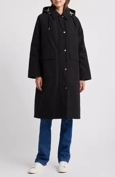Barbour Francis Waterproof Insulated Long Coat With Removable Hood In Black/ancient