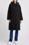 Barbour Francis Waterproof Insulated Long Coat With Removable Hood In Black/ancient