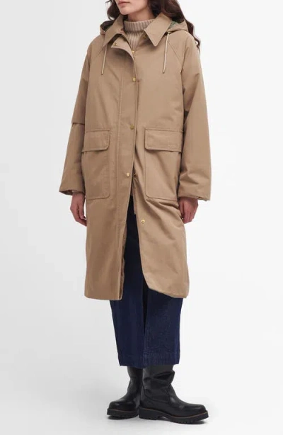 Barbour Francis Waterproof Insulated Long Coat With Removable Hood In Honey/ancient Loden Tartan