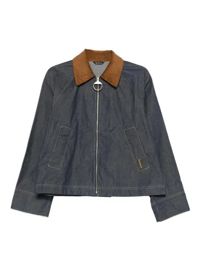 Barbour Freckleton Denim Jacket Dress Contrast Collar Cuffs In Blue