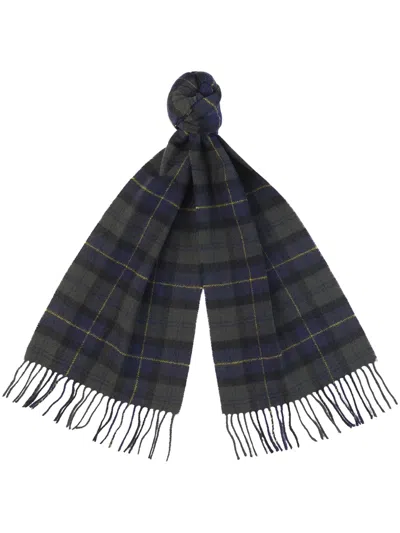 Barbour Fringed Edge Wool Tartan Check Pattern Scarf In Multi