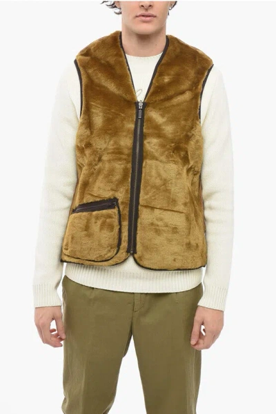 Barbour Front Zipped Reversible Eco-fur Vest In Brown
