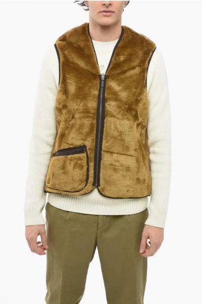 Barbour Front Zipped Reversible Eco-fur Waistcoat In Brown