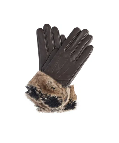 Barbour Fur Trimmed Leather Gloves In Red