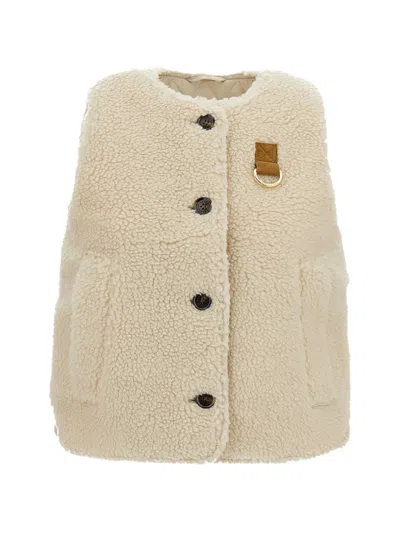 Barbour Fur-effect Button-up Gilet In Gold