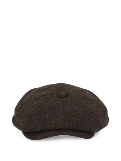 Barbour Fyne Herringbone Baker Boy Cap In Brown
