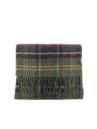 Barbour Check Pattern Fringed Edge Scarf In Verde