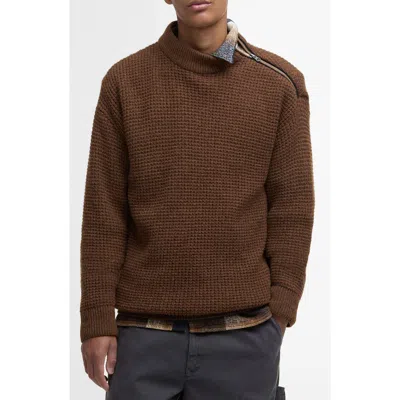 Barbour Gearstone Zip Shoulder Wool Sweater In Brown