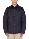 Barbour Heritage Liddesdale Blue Jacket With Classic Corduroy Collar And Logo Lettering On The Front In Tech In Blue