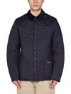 Barbour Heritage Liddesdale Blue Jacket With Classic Corduroy Collar And Logo Lettering On The Front In Tech In Blue