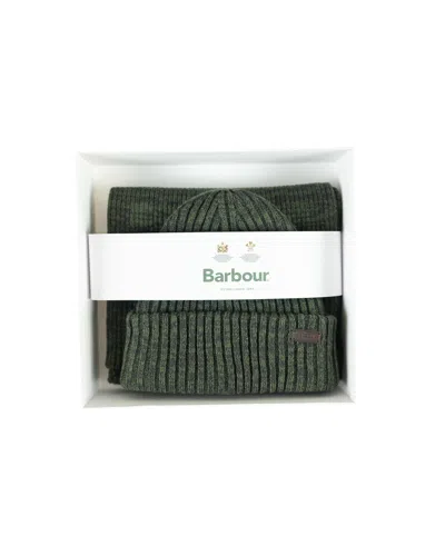 Barbour Gift Set "crimdon" Berretto E Sciarpa Verde Oliva In Green