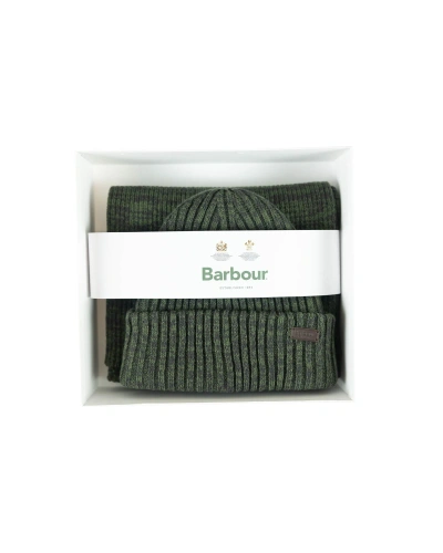Barbour Gift Set "crimdon" Olive Green Hat And Scarf