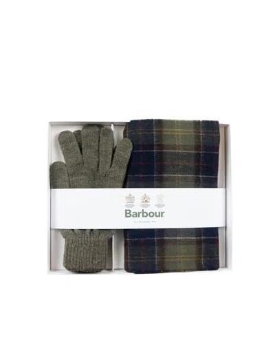 Barbour Men's Plaid Scarf & Glove Gift 2-piece Set In Classic Olive