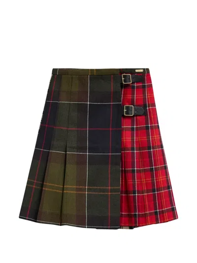 Barbour Gillian Tartan Pleated Mini Skirt In Yellow