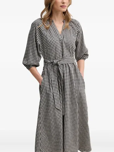 Barbour Gingham Belted Midi Dress In Gray