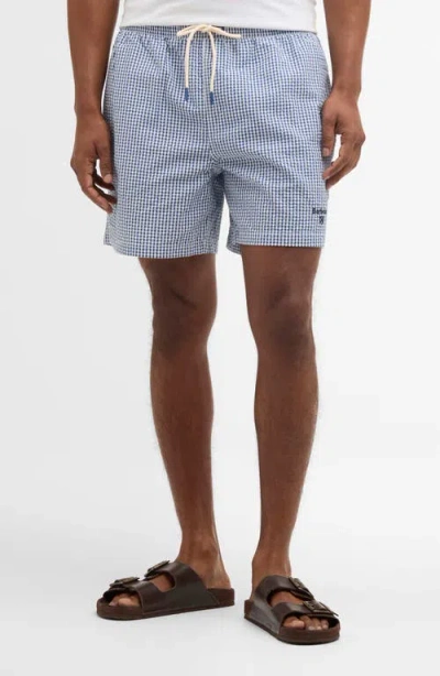 Barbour Gingham-check Seersucker Swim Shorts In Blue