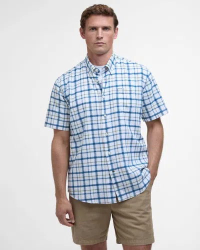 Barbour Glover Mens Short Sleeve Linen Blend Check Shirt In Blue