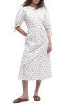 BARBOUR GOODLEIGH FLORAL PUFF SLEEVE COTTON MIDI DRESS