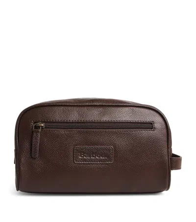 Barbour Grained Leather Wash Bag In Brown