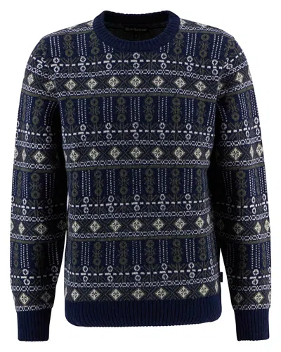 Barbour Grangetown Mens Fair Isle Crew Neck Sweater In Blue