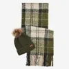 Barbour Check-print Scarf And Beanie Set In Green