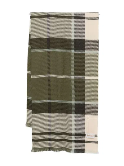 Barbour Green And Cream Checked Scarf