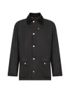 Barbour Ashby Corduroy Collar Water Resistant Waxed Cotton Jacket In Black