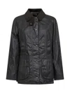 Barbour Green Beadnell Waxed Jacket In Black