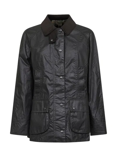 Barbour Green Beadnell Waxed Jacket In Black