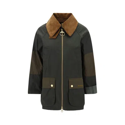 Barbour Block Design Waxed Cotton Jacket In Green