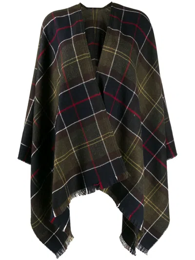 Barbour Green Tartan Printed Poncho In Brown