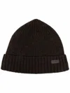 Barbour Logo-patch Knitted Beanie In Green