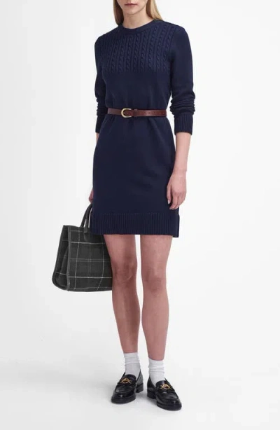 Barbour Guernsey Cable Stitch Long Sleeve Cotton Sweater Dress In Navy