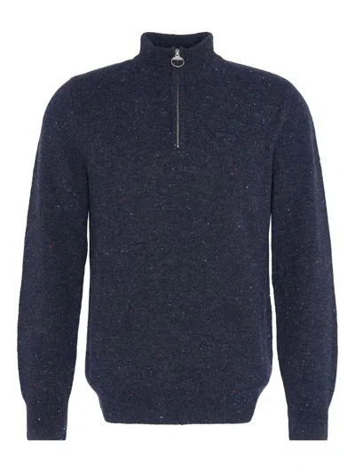 Barbour Half-zip Speckled Sweater In Blue