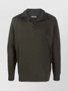Barbour Khaki-green Wool Half-zip Sweater With Ribbed Edges And Elbow Patches In Gray