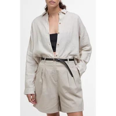 Barbour Hampton Linen Button-up Shirt In Light Sand