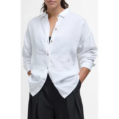 Barbour Hampton Linen Button-up Shirt In White