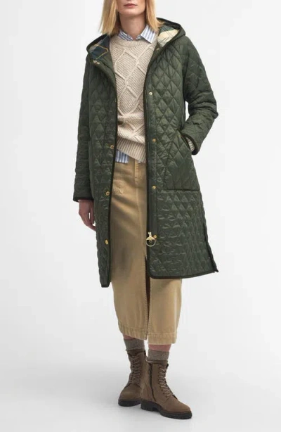 Barbour Harmby Hooded Quilted Coat In Olive/ancient