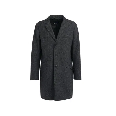 Barbour Harrow Wool Coat In Charcoal In Black