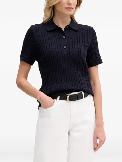 Barbour Hartland Cable-knit Short-sleeve Polo Top In Blue