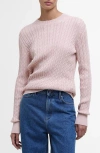 Barbour Hartland Cotton Cable Crewneck Sweater In Primrose Pink