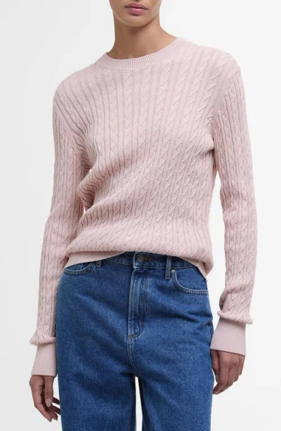 Barbour Hartland Cotton Cable Crewneck Sweater In Primrose Pink