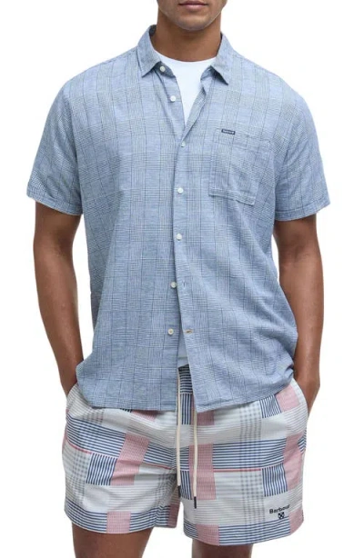 Barbour Hartland Linen Blend Button-up Shirt In Navy