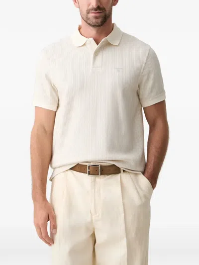 Barbour Harworth Ribbed-knit Logo-embroidered Polo Shirt In Neutral