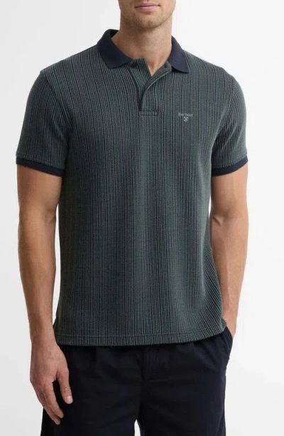 Barbour Harworth Textured Stripe Cotton Polo In Green
