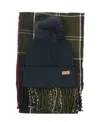 Barbour "dover" Check Pattern Scarf And Beanie Set In Black